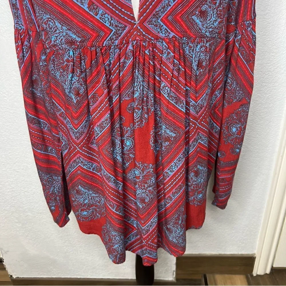Free People Top Walking On A Dream Tunic Red Floral Choker Women’s Top Sz S